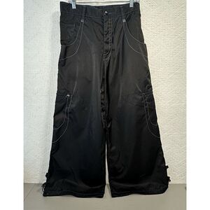 Vintage Y2K Kikwear Baggy Wide Leg Nylon Black Blue rave pants neon rave Cyber‎